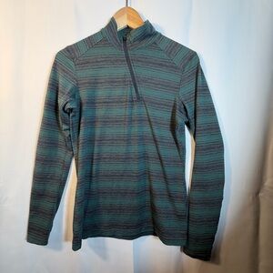 IBEX Shirt Womens 1/4 Zip Merino Wool Medium Striped Base Layer Green Gray Cozy